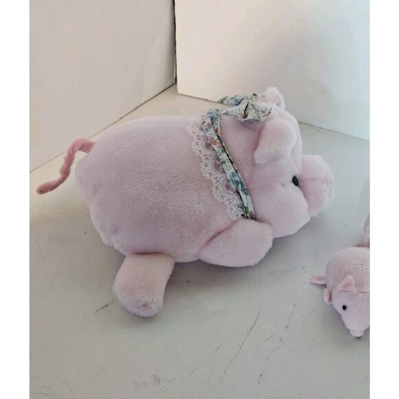 Vintage Stuff Plush Mama Pig And 4 Stuffed Animal Piglets Zippered Tummy Pouch - Picture 4 of 12